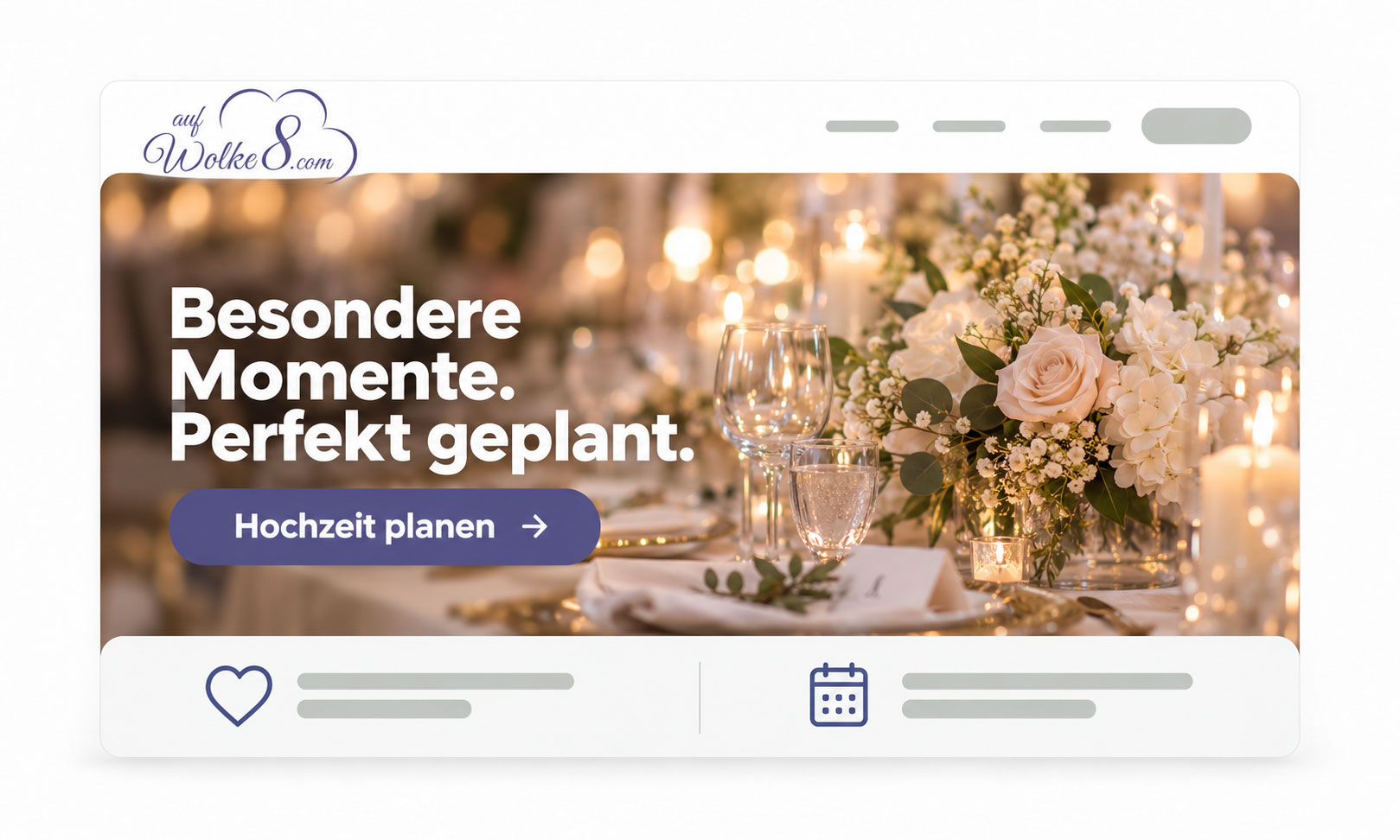 Website-Startseite für besondere Momente. Perfekt geplant für Ihre Hochzeit 2026.