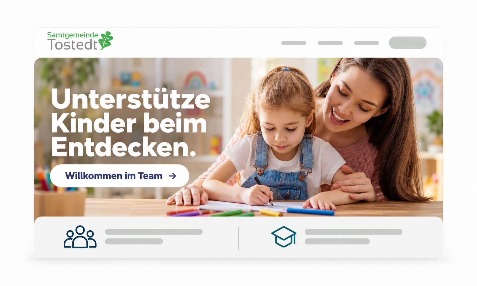 Eine Frau hilft einem Kind beim Zeichnen unter dem Motto Unterstütze Kinder beim Entdecken 2026.