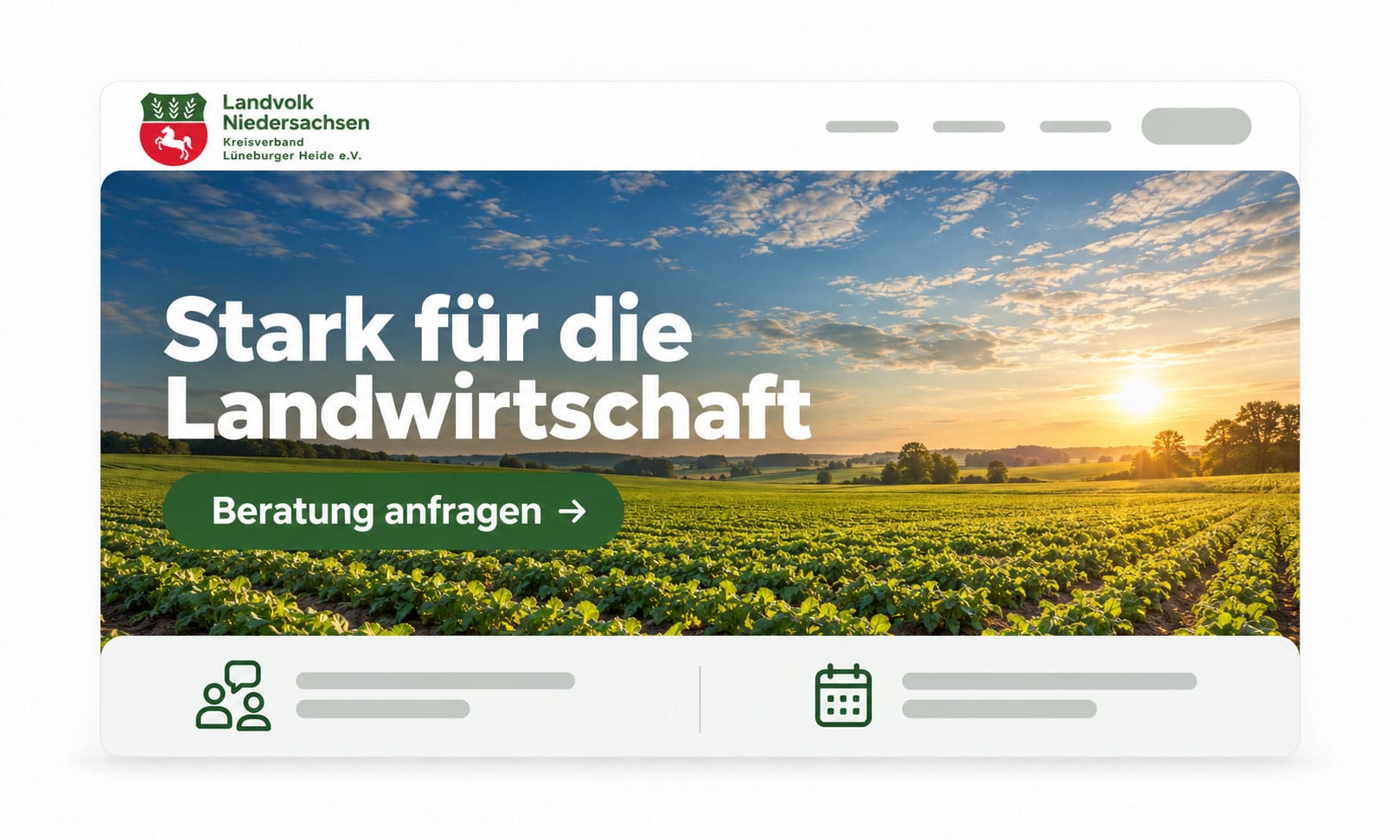 Banner der Website von Landvolk Niedersachsen für die Startseite 2026: Stark für die Landwirtschaft.