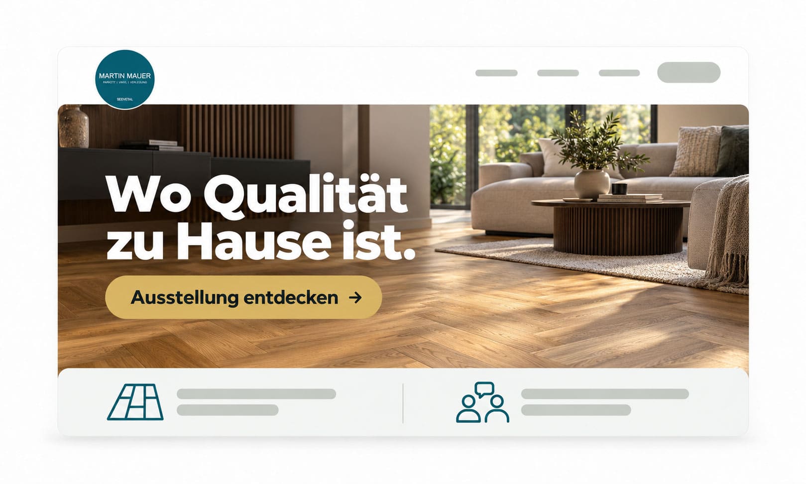 Martin Mauer Startseite 2026: Ein Held der Innenarchitektur mit dem Text: Wo Qualität zu Hause ist.