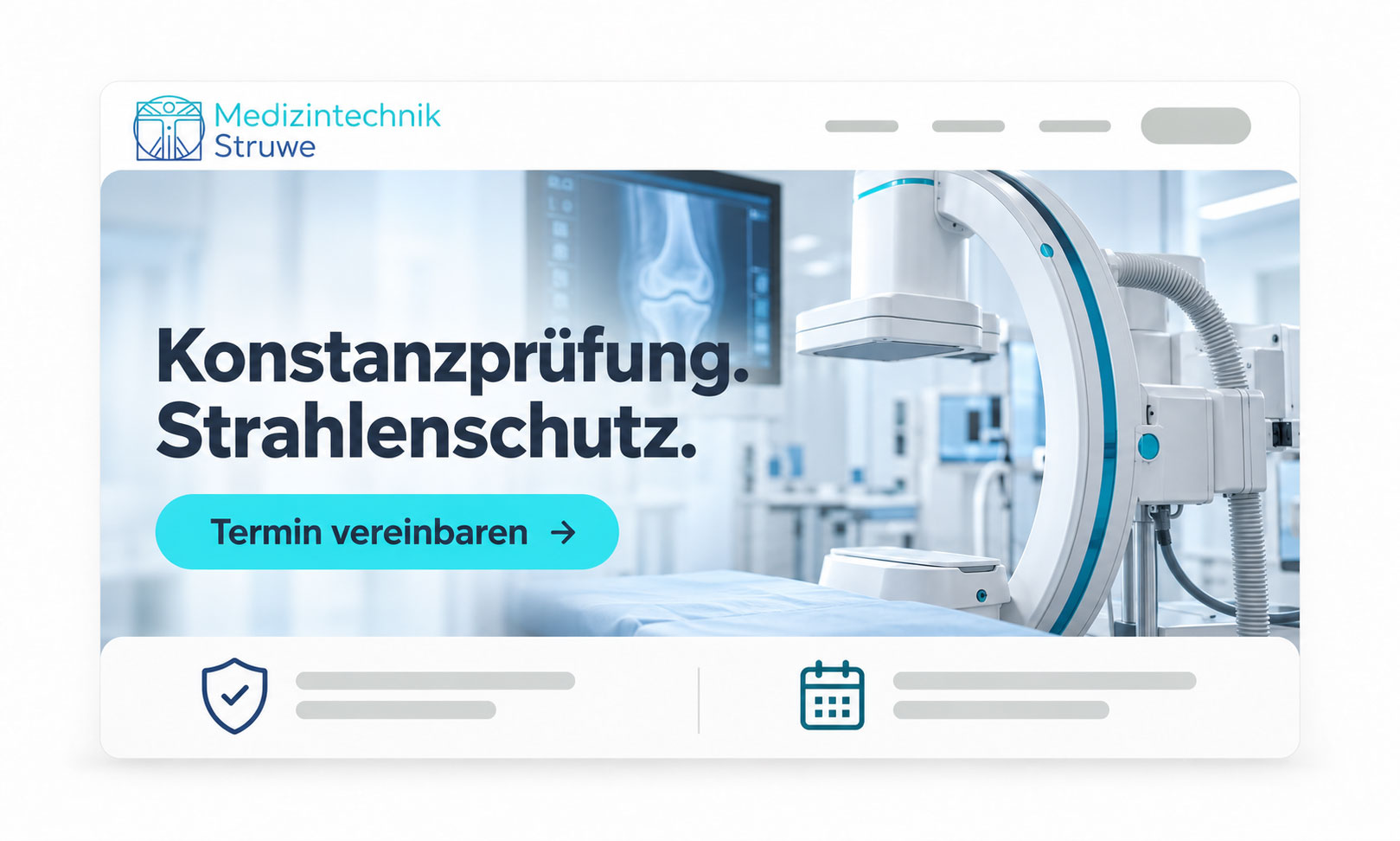 Banner für die Startseite 2026 der Website von Medizintechnik Struwe mit Darstellungen aus der medizinischen Bildgebung und Kontaktdaten.