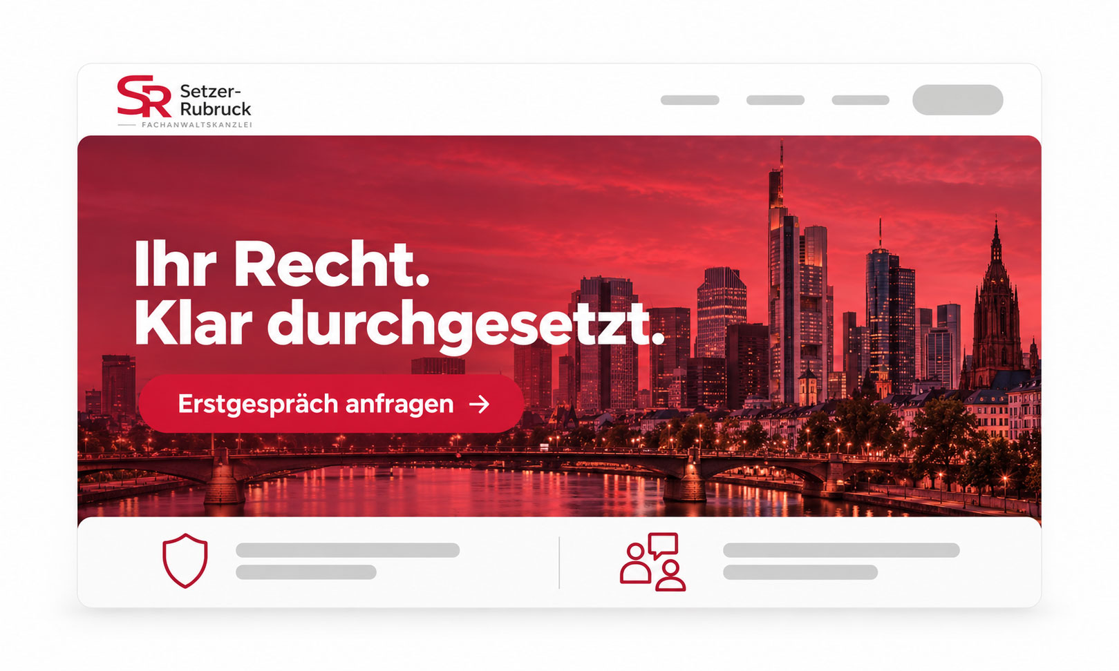 Hintergrundbild mit der Frankfurter Skyline für die Website der Anwaltskanzlei Setzer-Rubruck Home 2026.