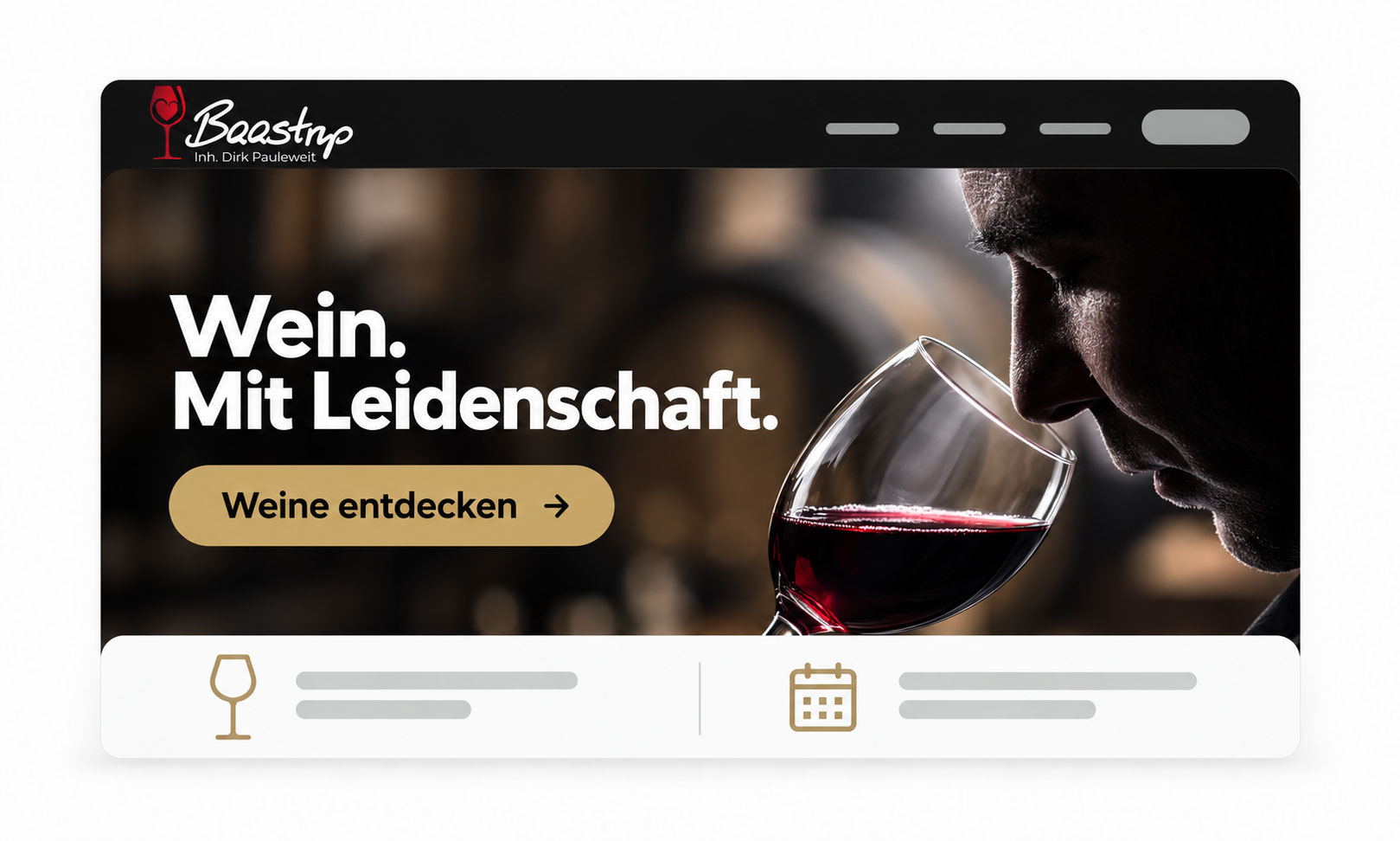 Baastnp Wein – Startseite 2026: Kopfzeile mit einem Mann, der an einem Glas Rotwein riecht.