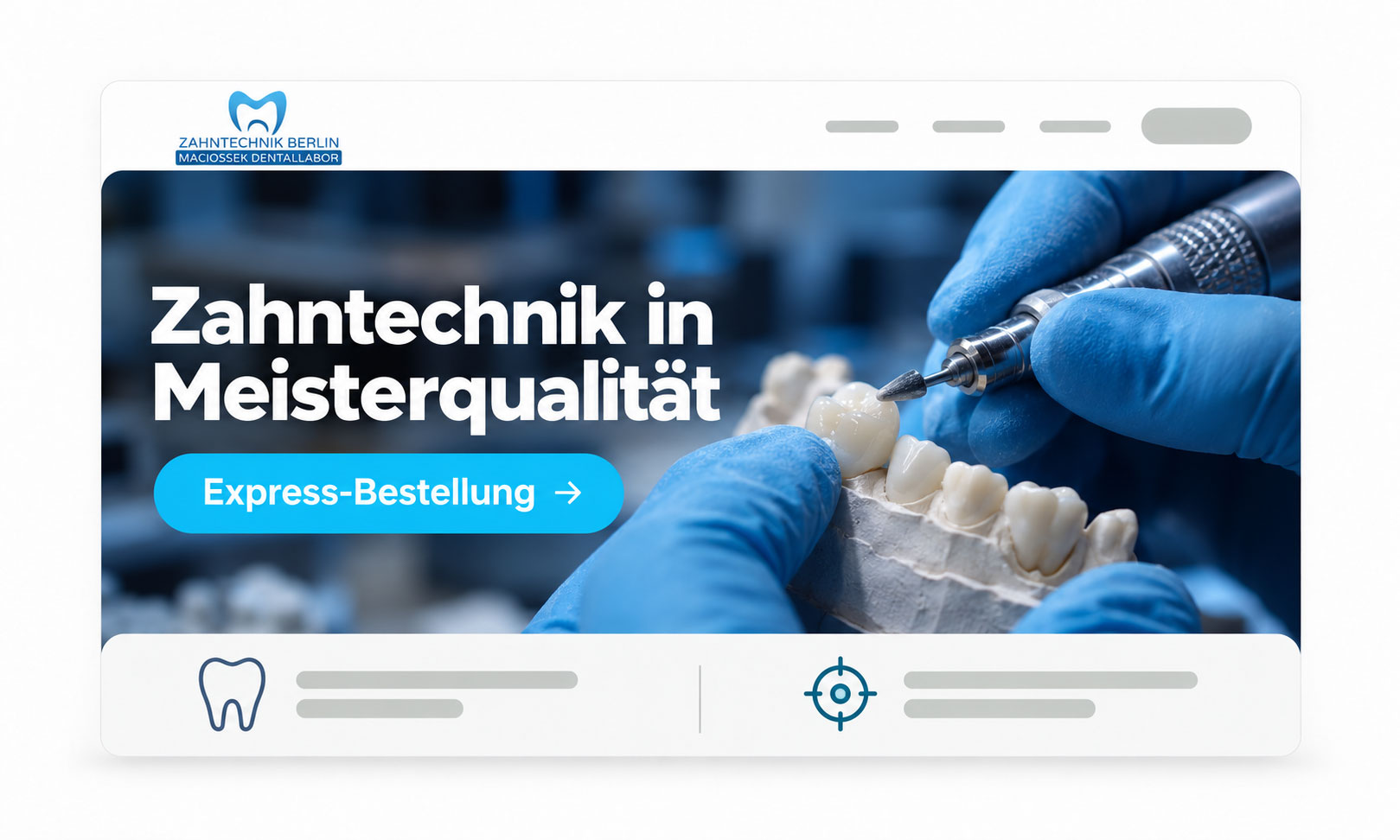 Zahntechniker beim Anfertigen einer Krone auf einem Gipsmodell für unsere Homepage 2026: Zahntechnik in Meisterqualität.